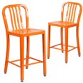 thumbnail image 1 of Commercial Grade 2 Pack 24" High Orange Metal Indoor-Outdoor Counter Height Stool with Vertical Slat Back, 1 of 9