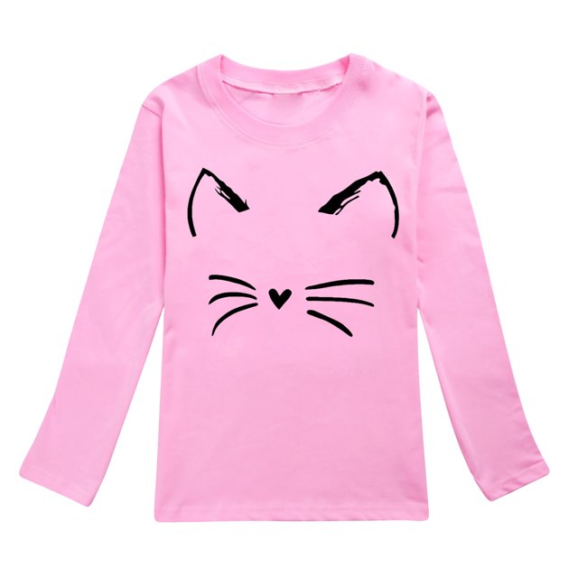 TIEVOSA Garçons Filles Automne Manches Longues T-Shirt à Imprimés de Chat Dessin Animé Hauts 3-12 Ans