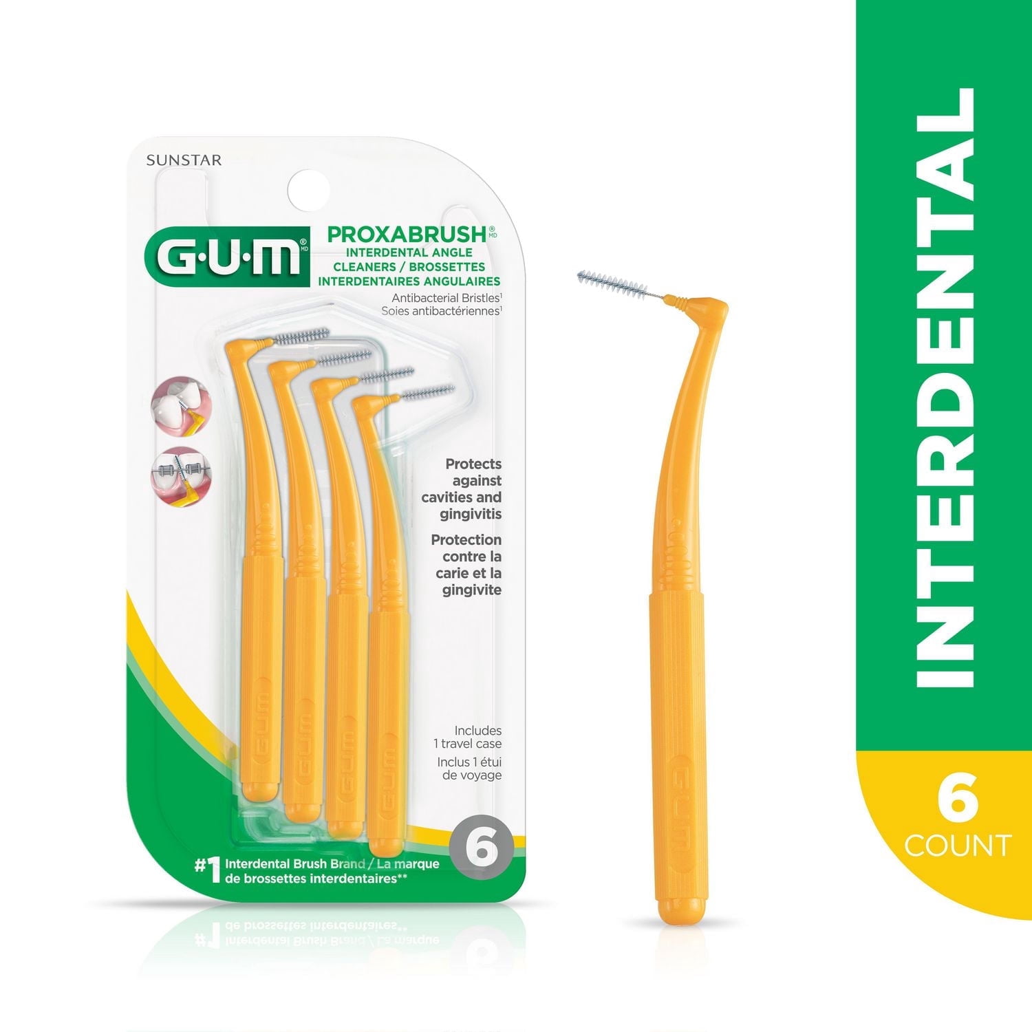 GUM® Proxabrush® Angled Cleaning Brushes, Tight, 6 Count
