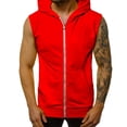 thumbnail image 1 of Men's Solid Color Sleeveless Zip-Up Hooded With Pockets Sleeveless Top(Red,XL), 1 of 6