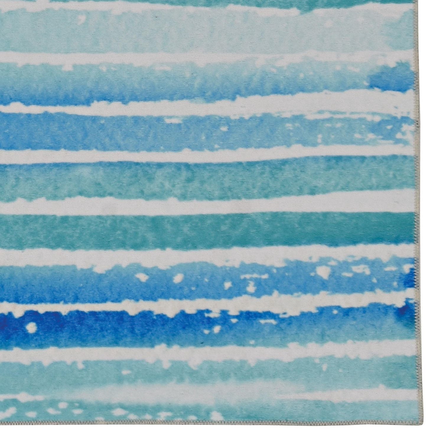 Tapis lavable Janna 5 pi x 7 pi ivoire et bleu