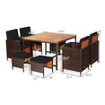 thumbnail image 3 of Costway 9 PCS Patio Rattan Dining Set Cushioned Chairs Ottoman Wood Table Top Black, 3 of 10