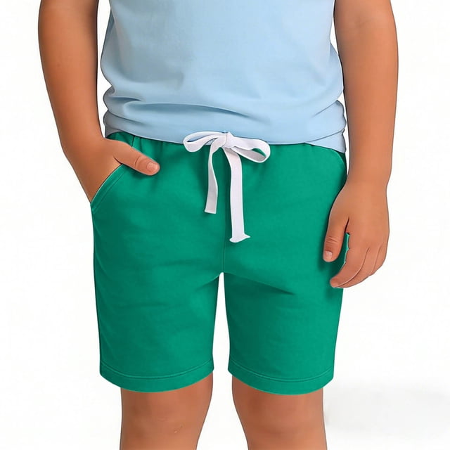 HOZADOIE Boys Basketball Shorts Pure Cotton Spring Summer Solid Color Elastic Drawstring Waist Breathable Casual Athletic Shorts with Pockets 1-11 Years