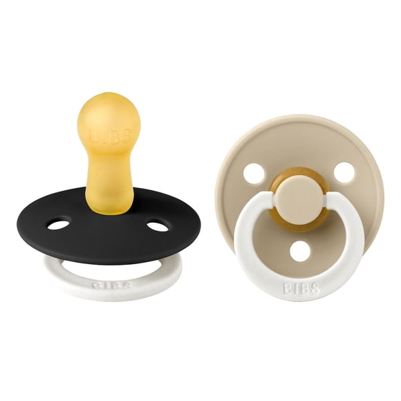 BIBS Pacifiers | Natural Rubber Baby Pacifier | Set of 2 BPA-Free Soothers | Made in Denmark | Black GLOW/Vanilla GLOW | Size 6-18 Months