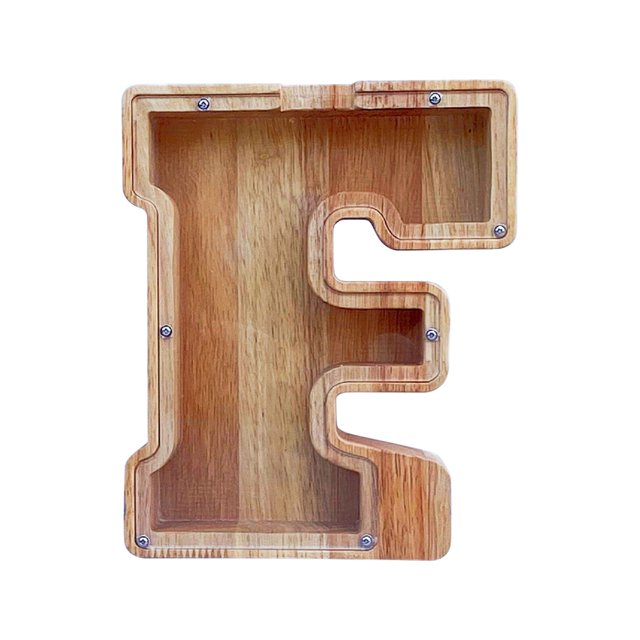 Wooden English Letter Savings Can with Transparent Glass Front for Coin Storage