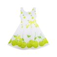 thumbnail image 1 of Robe Fille Imprimé Feuilles de Pomme Verte Satin Nœud Papillon 2 Ans, 1 of 4
