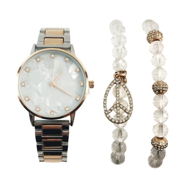 Ladies Two Tone Silver and Rose Gold Watch and Bracelet Set