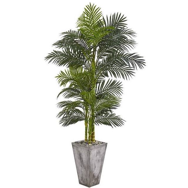 Nearly Natural 9769 7 in. Golden Cane Artificial Palm Tree in Cement Planter