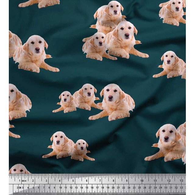 Soimoi Cotton Duck Fabric Golden Retriever Dog Printed Fabric 1 Yard 42 Inch Wide