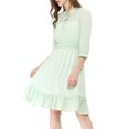 thumbnail image 3 of INSPIRE CHIC Women's Layered Ruffle Hem 3/4 Sleeves Smocked Chiffon A-Line Dress M Green, 3 of 8