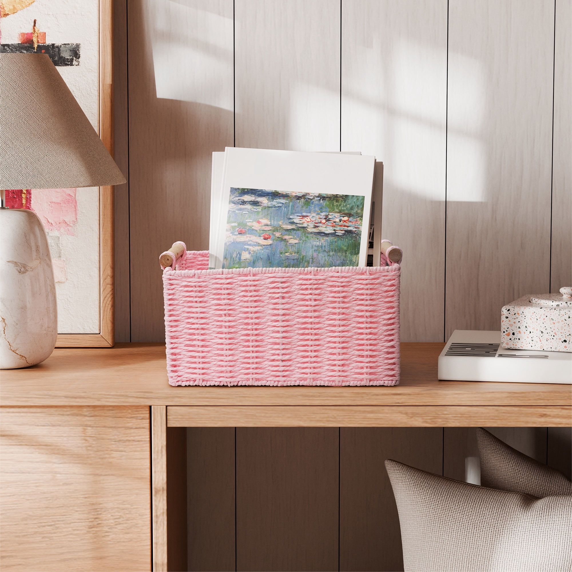 Panier de rangement décoratif rectangulaire en corde de papier tissée Zenna Home