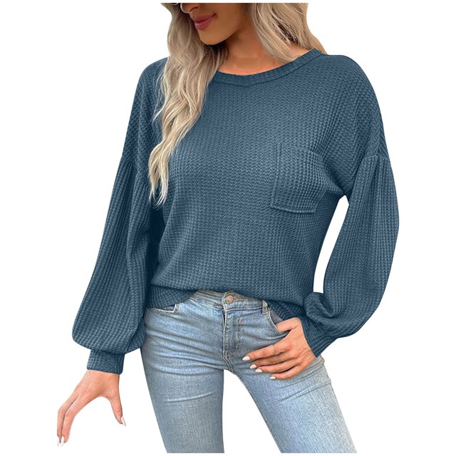 Timegard T-Shirts pour Femmes à Manches Longues à Col Rond Hauts Basiques Décontractés Confortables Blouses de Couleur Unie