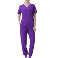thumbnail image 1 of Pisexur Plus Size Scrub Set for Women - Slim Solid Color V-Neck Scrub Top & Skinny Cargo Scrub Pants With Pockets, 1 of 3