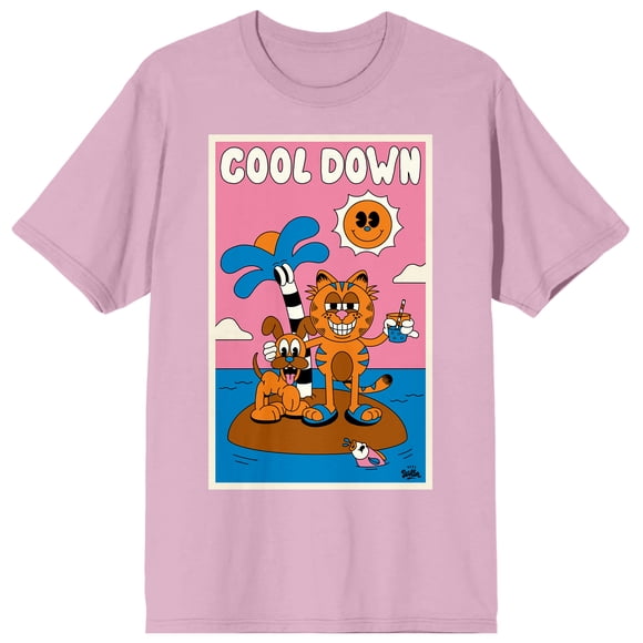 Garfield T-Shirt pour Homme Cool Down à Col Rond, Manches Courtes, Rose Berceau - TTG
