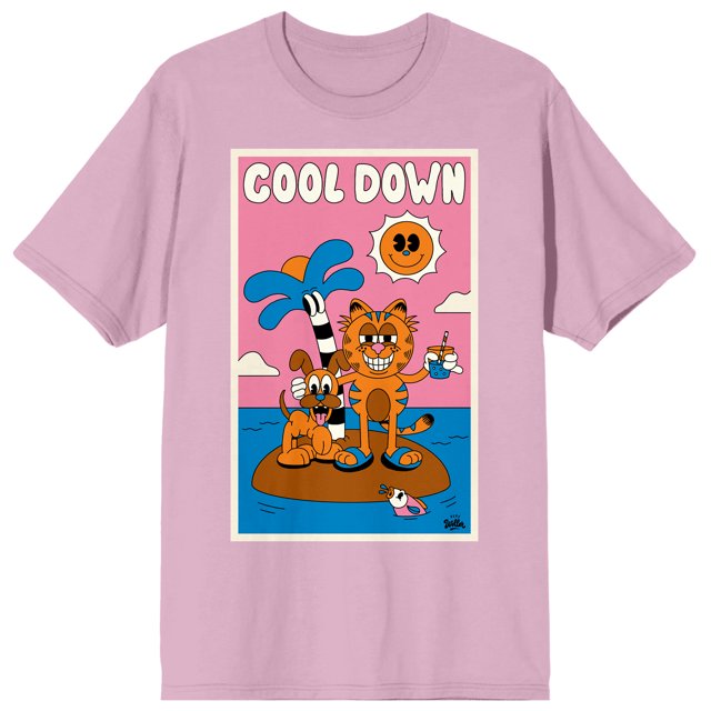 Garfield T-Shirt pour Homme Cool Down à Col Rond, Manches Courtes, Rose Berceau - TTG