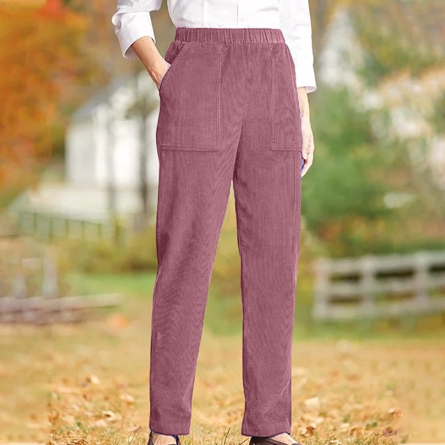 SDNall Pantalon en Velours Côtelé à Poches Solides pour Femmes