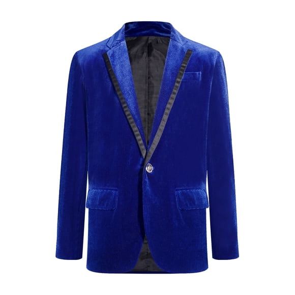 RUNQHUI Jacket for Boys Kids Gentleman Blazer Wedding Birthday Party Velvet Suit Lapel One Button Royal Blue 16