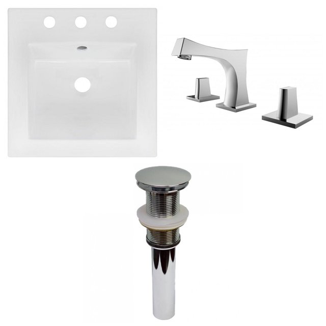 American Imaginations 16.5-in. W 3H8-in. Ceramic Top Set In White Color - Drain Incl. AI-32977