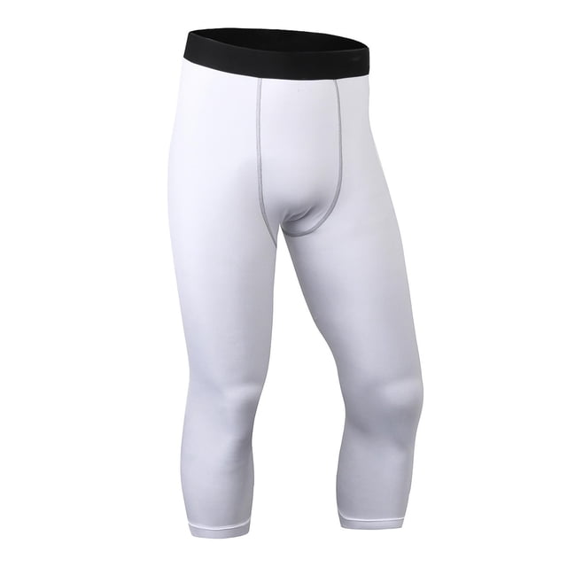 Men's Compression 3/4 Pants with Pockets,Workout Athletic Stretch Tights Leggings Athletic Base Layer
