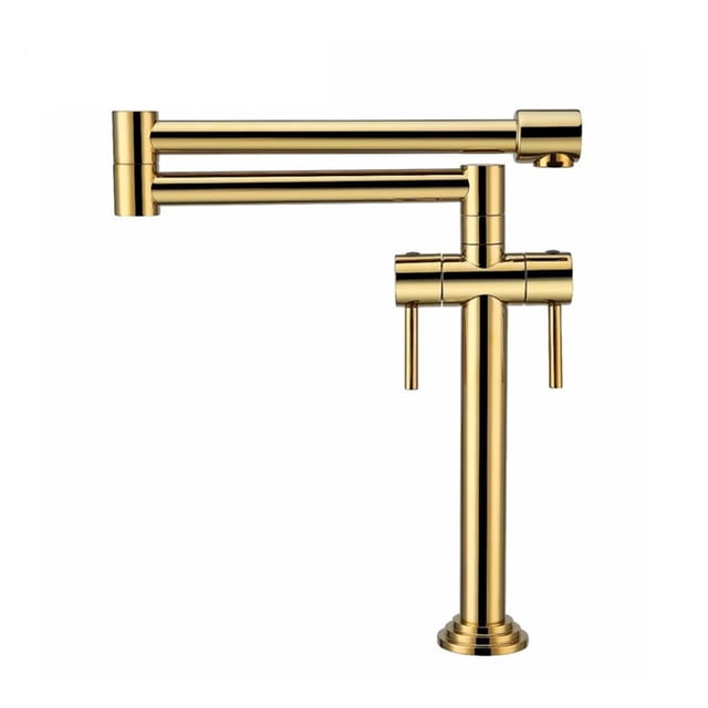 Solid Brass Hot&Cold Pot Filler Tap Deck Mounted Kitchen Faucet Brushed Golden ,High Water Flow Rate