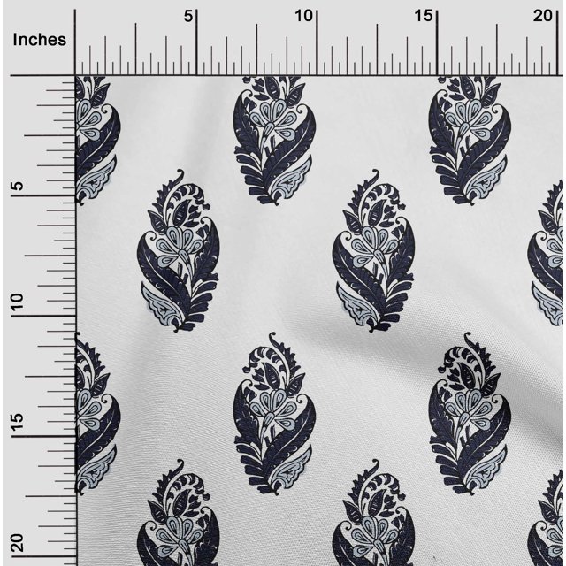 oneOone Viscose Chiffon Fabric Leaves & Floral Block Printed Craft Fabric BTY 42 Inch Wide