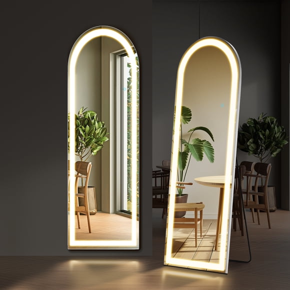 EDX Miroir Mural/sur Pied Arqué de 152 x 41 cm avec Cadre, Éclairage DEL 3 Couleurs, pour la Maison