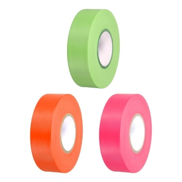 Unique Bargains 0.8"x197' PVC Flagging Tape Non-Adhesive Neon Marking Tape, Green, Orange, Pink