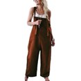 thumbnail image 1 of LUXUR Ladies Jumpsuits Solid Color Romper Sleeveless Overalls Classic Trousers With Pockets One Piece Pants Coffee S, 1 of 3