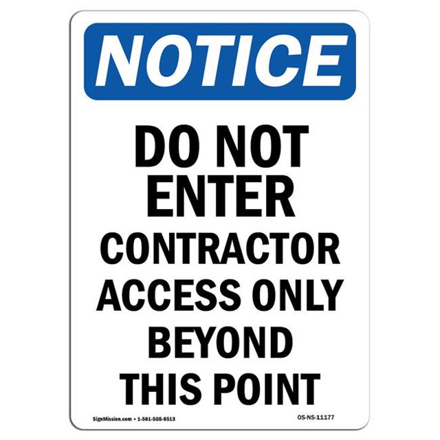 OSHA Notice Sign - Do Not Enter Contractor Access | Rigid Plastic Sign | Protect Your Business, Construction Site, Warehouse & Shop Area | Made in The USA