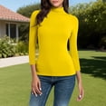 thumbnail image 2 of Women's Mock Neck Shirt 2025 - 3/4 Sleeve Slim Fit | Basic Layering Tee, 2 of 9