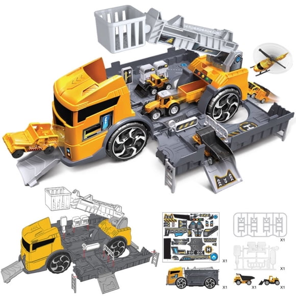 1 24 Children‘s Inertial Container Truck Model Set Deformed Fire Truck Parking Lot Toy Set Holiday Gift for Kids