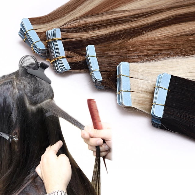 Extensions de Cheveux Humains à Ruban de 18” Cheveux Remy 100 % 20 Pcs Longs Lisses Soyeux pour Femmes