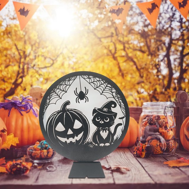 WHEANG Halloween Decorations Indoor Glass Globe 6.3" Battery Operated LED Lights With Bat Pattern Black Halloween Decor For Table Home