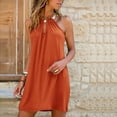 thumbnail image 1 of HKEJIAOI Liquidation des Ventes Robes Décontractées pour Femmes Robe d'Anniversaire Mode Femmes Été Décontractée Sans Manches à Col Licou Robe Unie Orange, 1 of 9