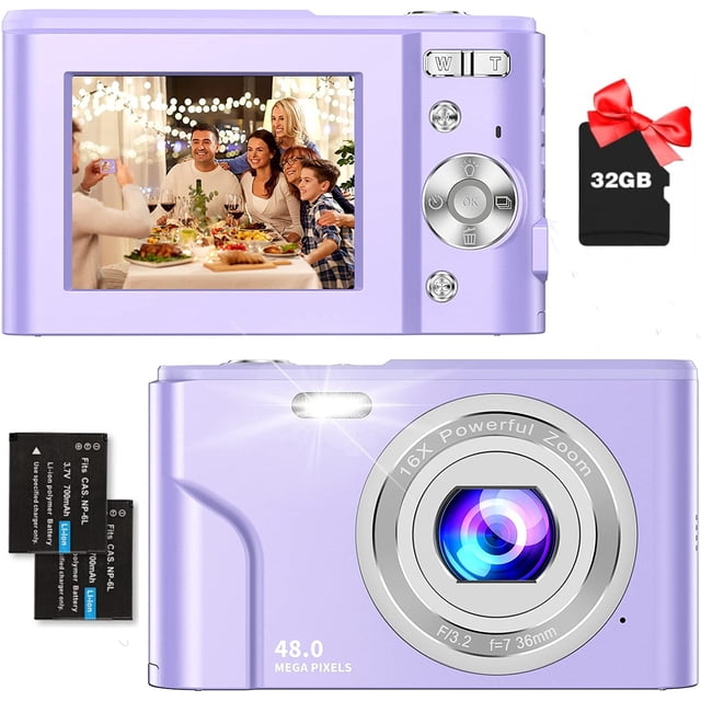 Zostuic Kids Digital Camera, FHD 1080P 48MP 16X Digital Zoom, Compact Mini Camera (Purple)