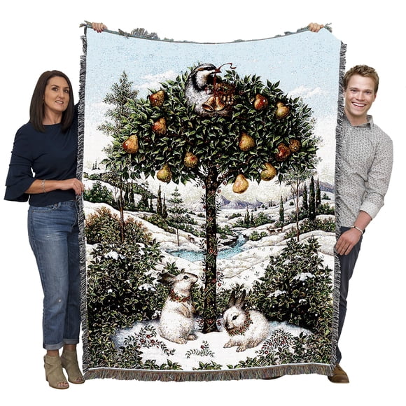 Pure Country Weavers Partridge in A Pear Tree Blanket by Lynn Bywaters - Bird Rabbits Gift Christmas Tapestry Throw Woven from Cotton - Made in The USA (72x54)