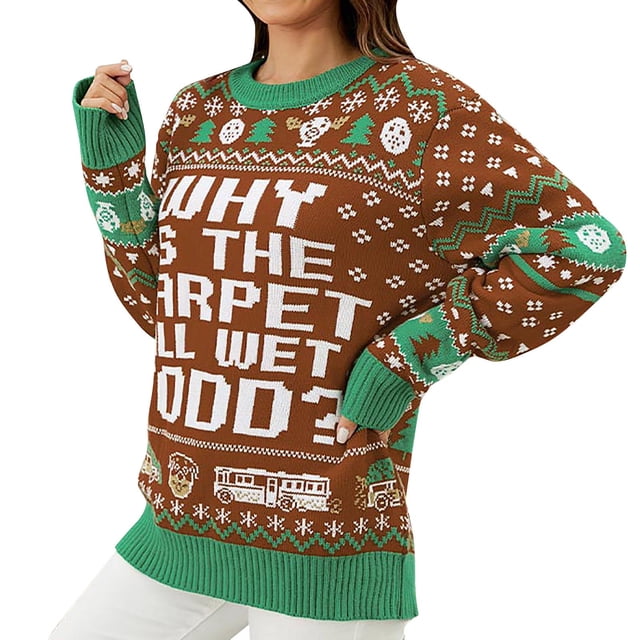 Zhanying Hauts d'Automne pour Femmes Col Rond Tenue Décontractée Haut des Fêtes Laid Christmas Sweater Tenue de Jeu de Fête
