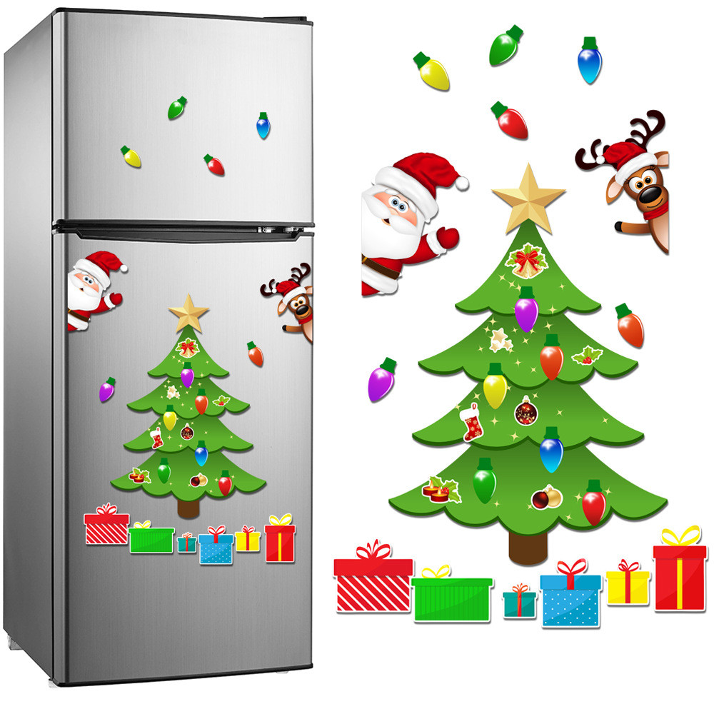 EGNMCR Room Decor Home Decor Christmas Tree Bulb Combination Fridge Magnet Holiday Home Decoration Magnetic Garage Door Sticker Magnetic refrigerator magnets