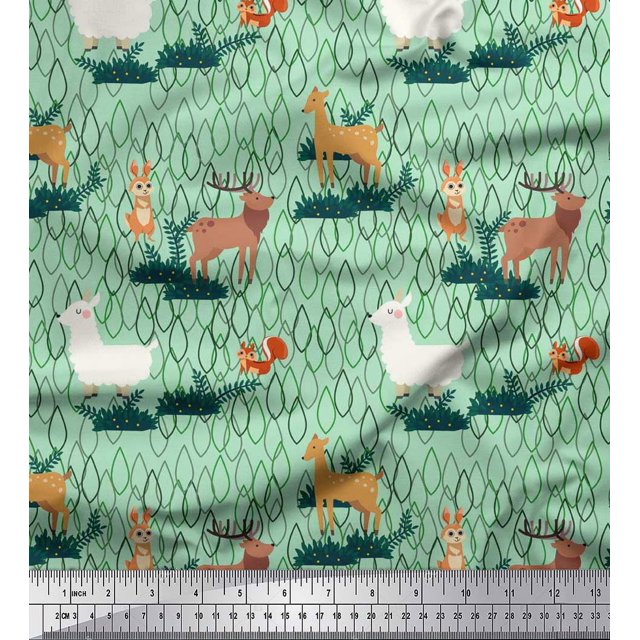 Soimoi Viscose Chiffon Fabric Rabbit,Sheep & Deer Kids Printed Craft Fabric by The Yard 42 Inch Wide