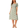 thumbnail image 1 of INSPIRE CHIC Robe pour Femme Smockée à Fleurs à Encolure Carrée Manches Courtes Bouffantes Printemps Été Robes Midi Gris TP, 1 of 7
