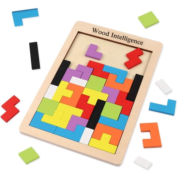 Tetris Tangram Wooden Puzzles Didactic Learning Toys 40 Pcs Intelligence Educational Toys For Children From 3 Years , Puzzle Block Puzzle
