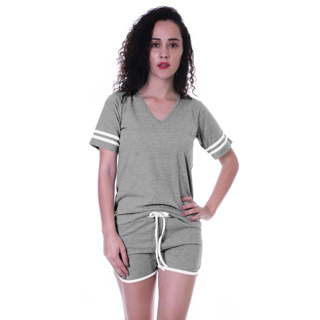 Moomaya Ensemble de Nuit Uni pour Femmes avec Shorts, Vêtements de Nuit en Coton, 2 Pcs Chemises de Nuit