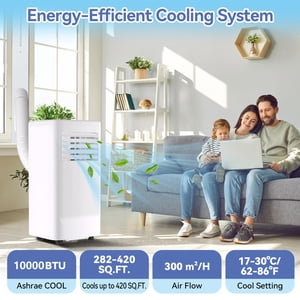 Efficient 10000 BTU Portable Air Conditioner - 3-in-1 Cooling, Dehumidifier & Fan - Floor Standing AC with LED Display, Remote, Quiet Operation, Window Kit - Cools Rooms up to 560 Sq.Ft