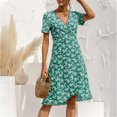 thumbnail image 4 of Fridja Robe à Imprimé Floral pour Femmes, Col en V, Manches Courtes, à Lacets, Fête Plage, 4 of 8