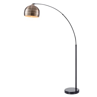 Teamson Home Lampe de Sol Arquée Courbée Éclairage Moderne - Laiton / Marbre Noir