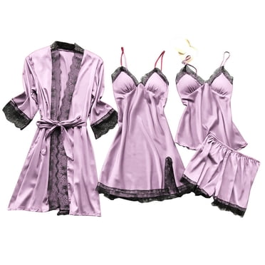 Cameland Pajamas for Women Set Shorts Lingerie Silk Lace Robe Dress Sleepwear Nightdress Pajamas Set