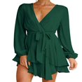 thumbnail image 1 of MesaSe Femmes Casual Manches Longues une Ligne Robe de Mode Bandage Couleur Unie Taille Haute Robe Volant, 1 of 6