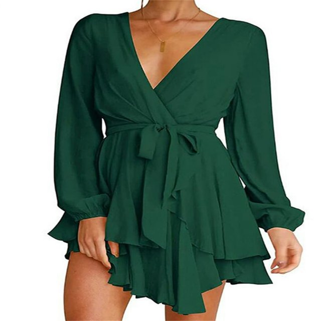 MesaSe Femmes Casual Manches Longues une Ligne Robe de Mode Bandage Couleur Unie Taille Haute Robe Volant