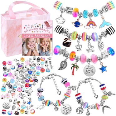 Bracelet Making Kit for Girls, Flasoo 85PCs Charm Bracelets Kit with Beads, Jewelry Charms, Bracelets for DIY Craft, Jewelry Gift for Teen Girls