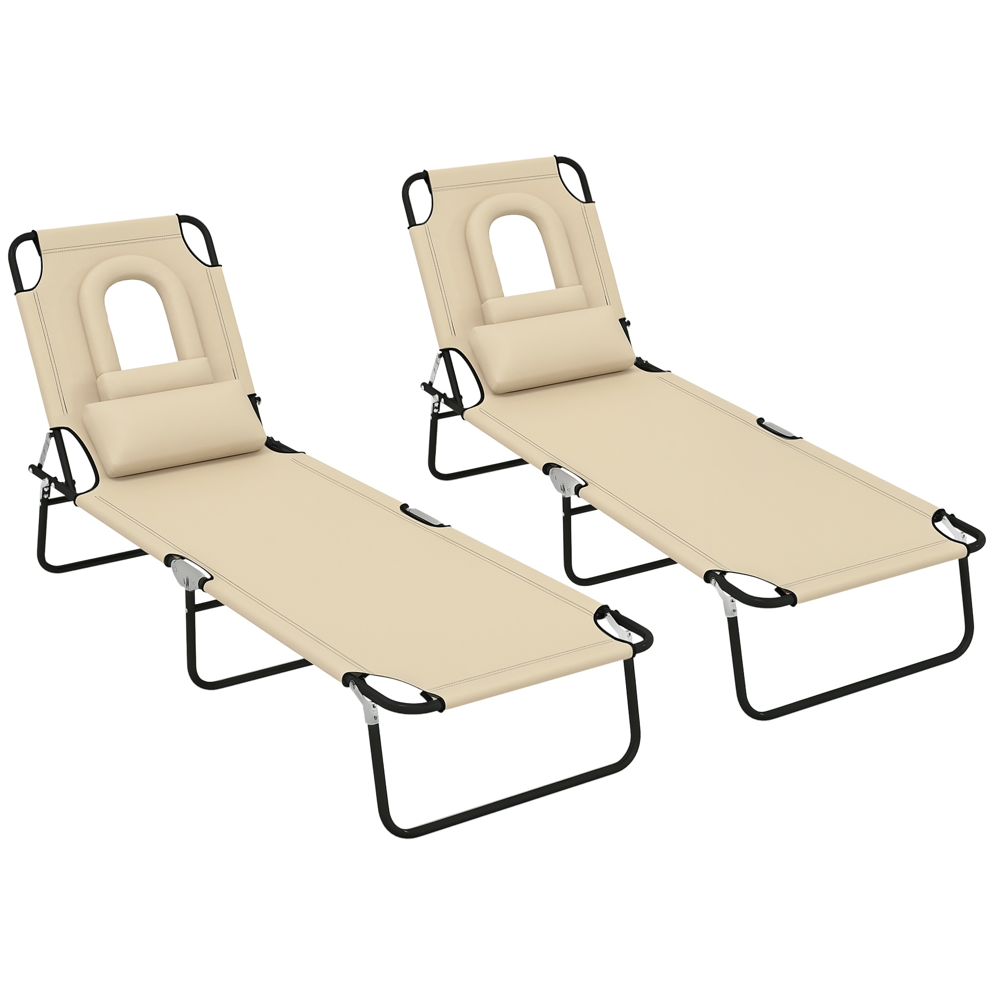 Outsunny 2PCS Adjustable Outdoor Lounge Chair, Garden Folding Chaise Lounge